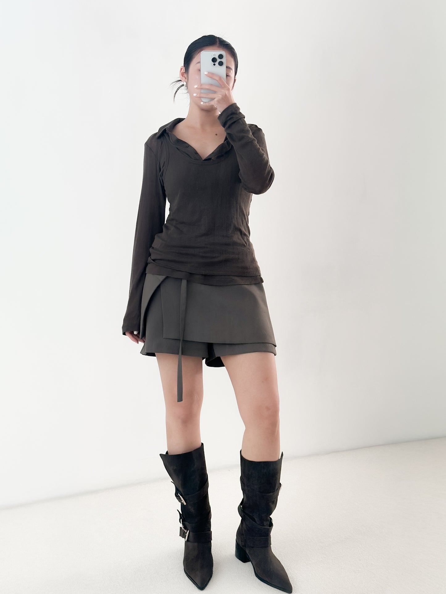 腰帶挺料西裝裙褲