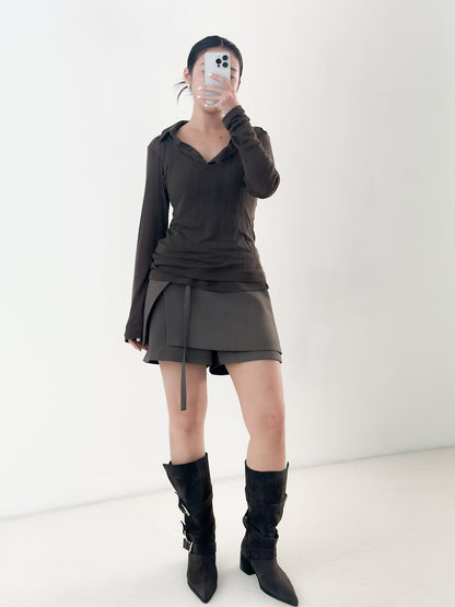 腰帶挺料西裝裙褲