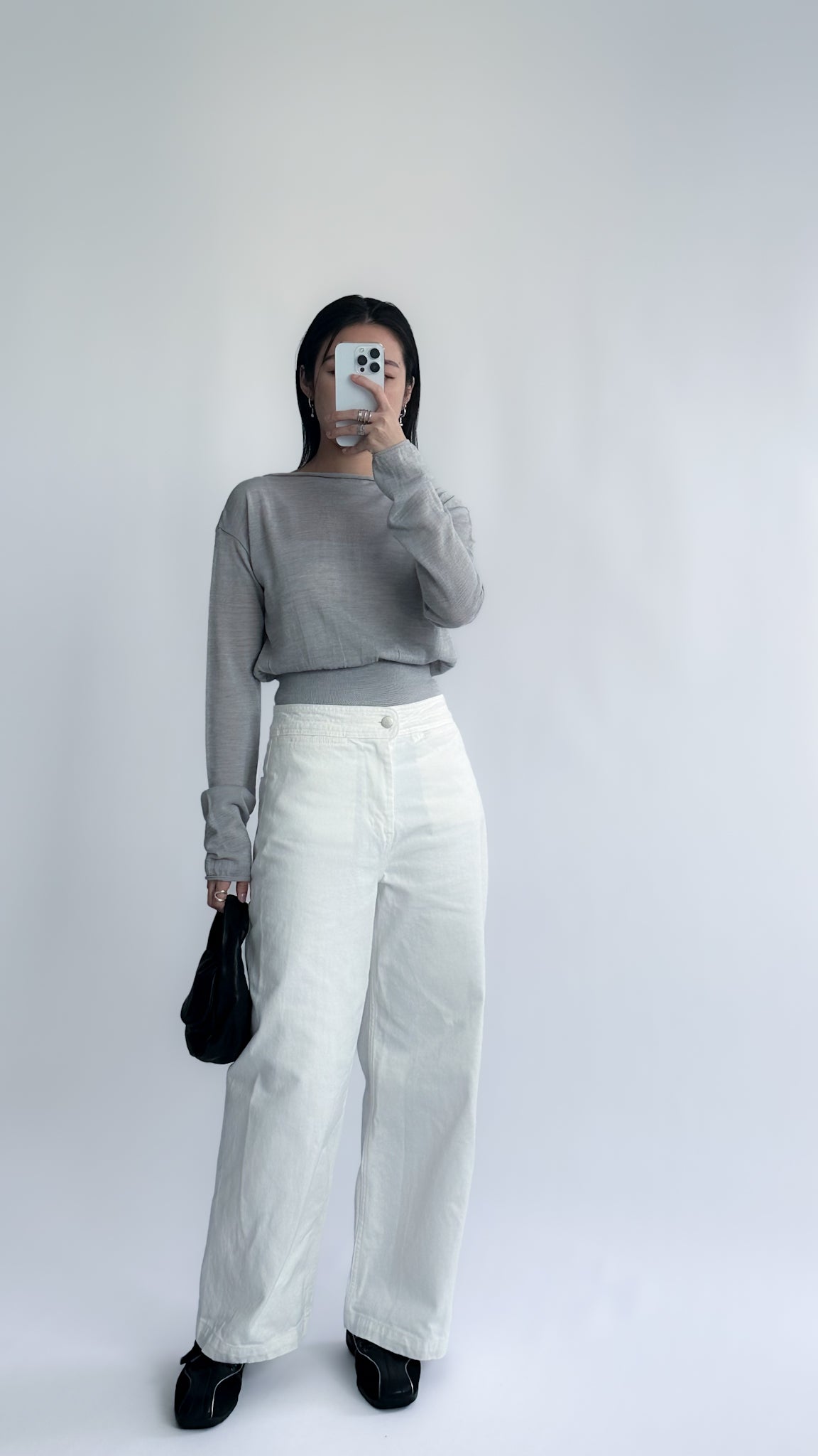 一字領束腰薄冷衫 - 黑色