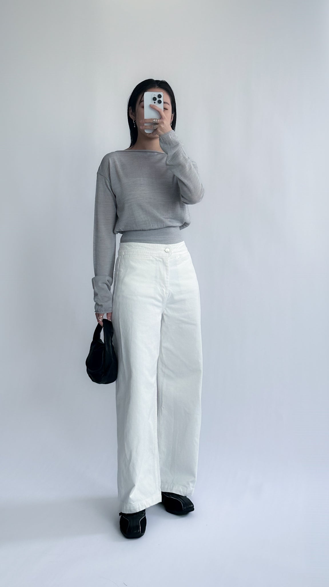 一字領束腰薄冷衫 - 黑色