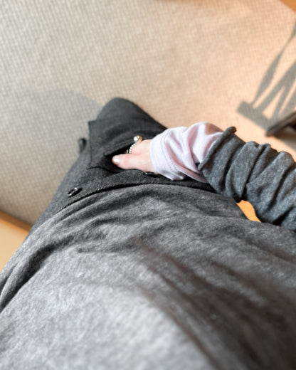 (可拆式裙片)薄羊毛直筒長褲 - 深灰色