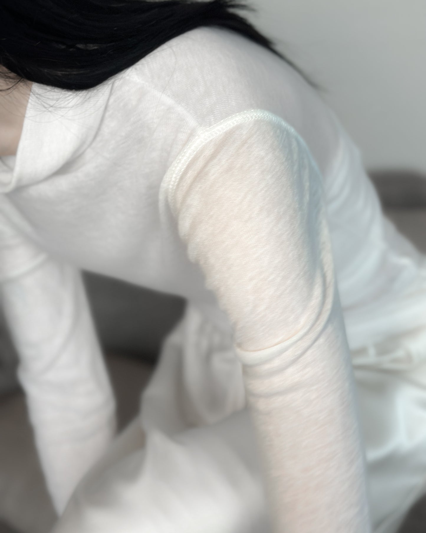 基本款無縫高領上衣 - 米白色