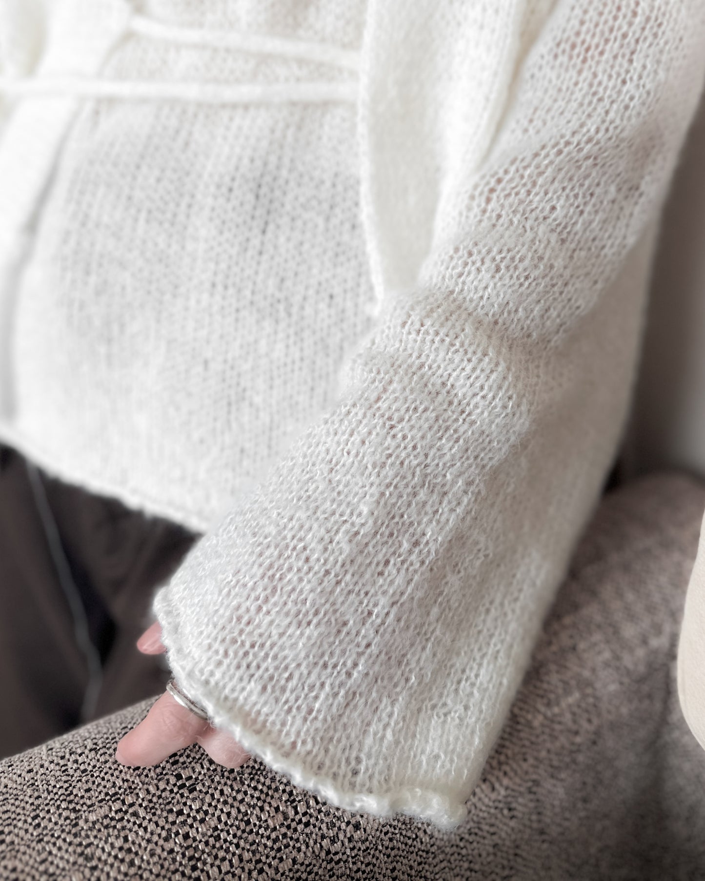 透薄羊毛背心連外套套裝 - 米白色