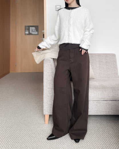 啡色柔軟闊腳褲 - 深啡色 (S/M/L)
