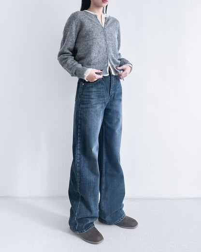 海馬毛混紡圓領薄外套 淺灰色