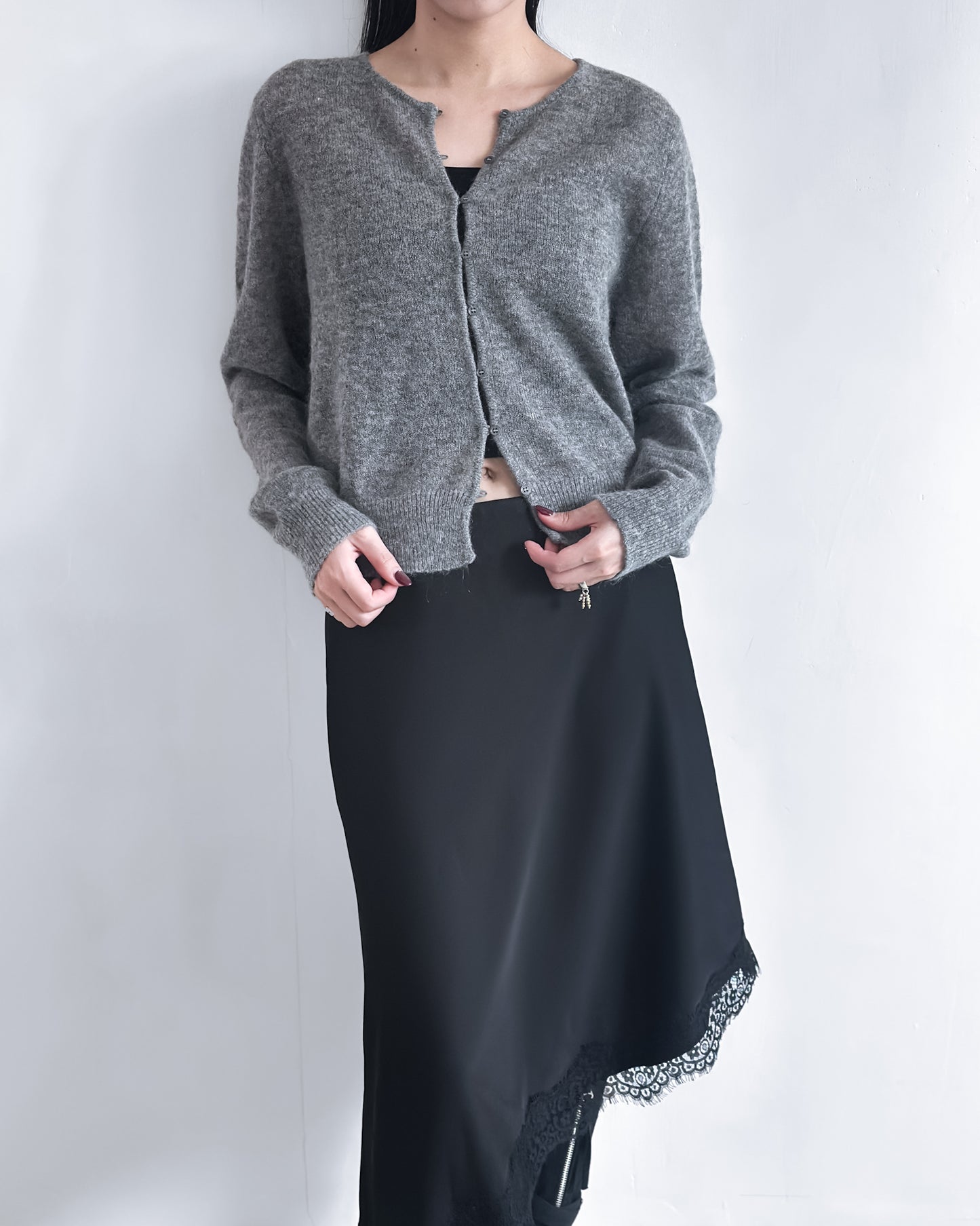 海馬毛混紡圓領薄外套 淺灰色