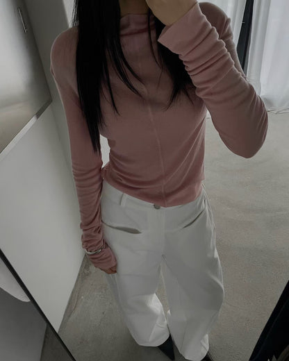 前後兩穿半高領上衣 深米色