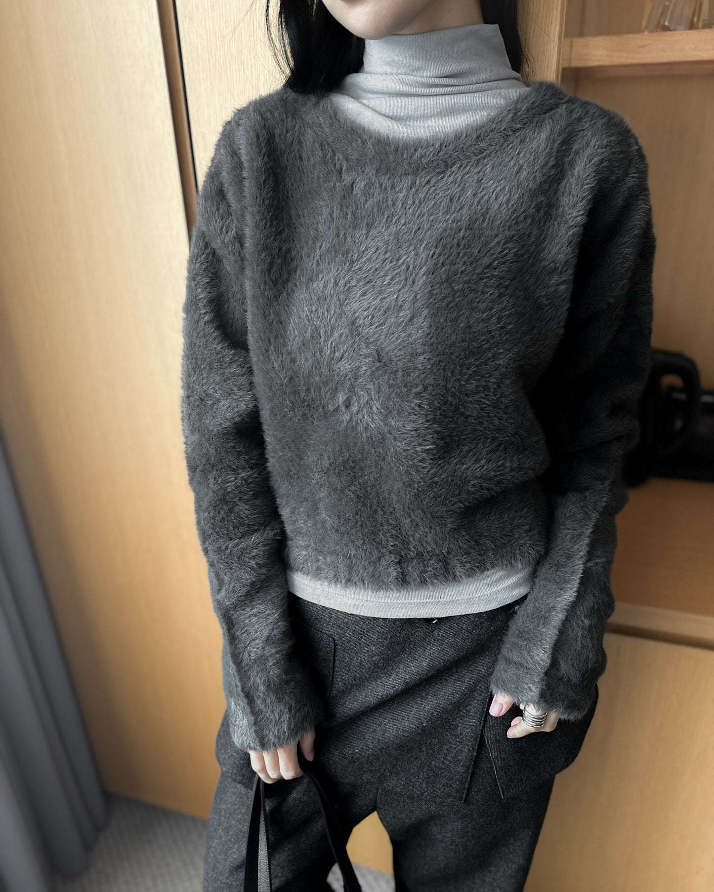 基本款無縫高領上衣 - 米白色