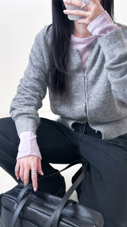 海馬毛混紡圓領薄外套 淺灰色