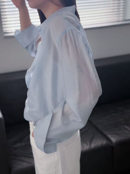 光澤感透薄恤衫 藍色