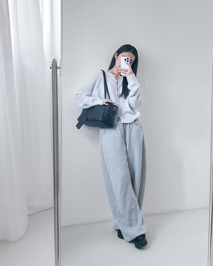 海馬毛混紡圓領薄外套 淺藍色