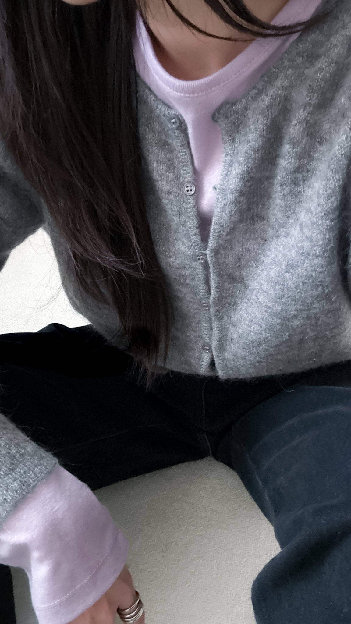 海馬毛混紡圓領薄外套 淺灰色