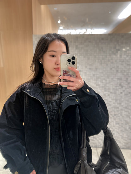 立體感企領麂皮外套 黑色