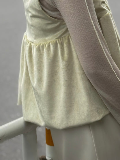 絨面V領背心 淡黃色