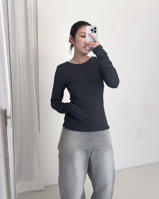 基本款彈性親膚素Tee - 深灰色