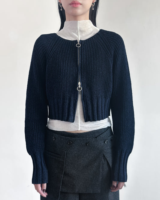 圓領短身線織外套