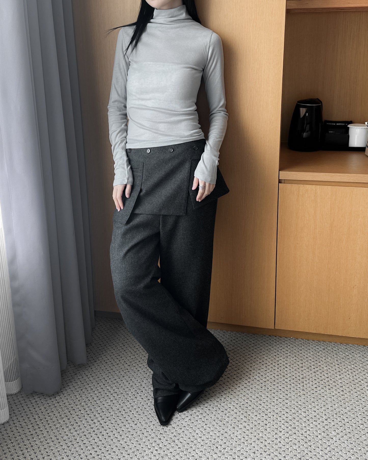 基本款無縫高領上衣 - 米白色