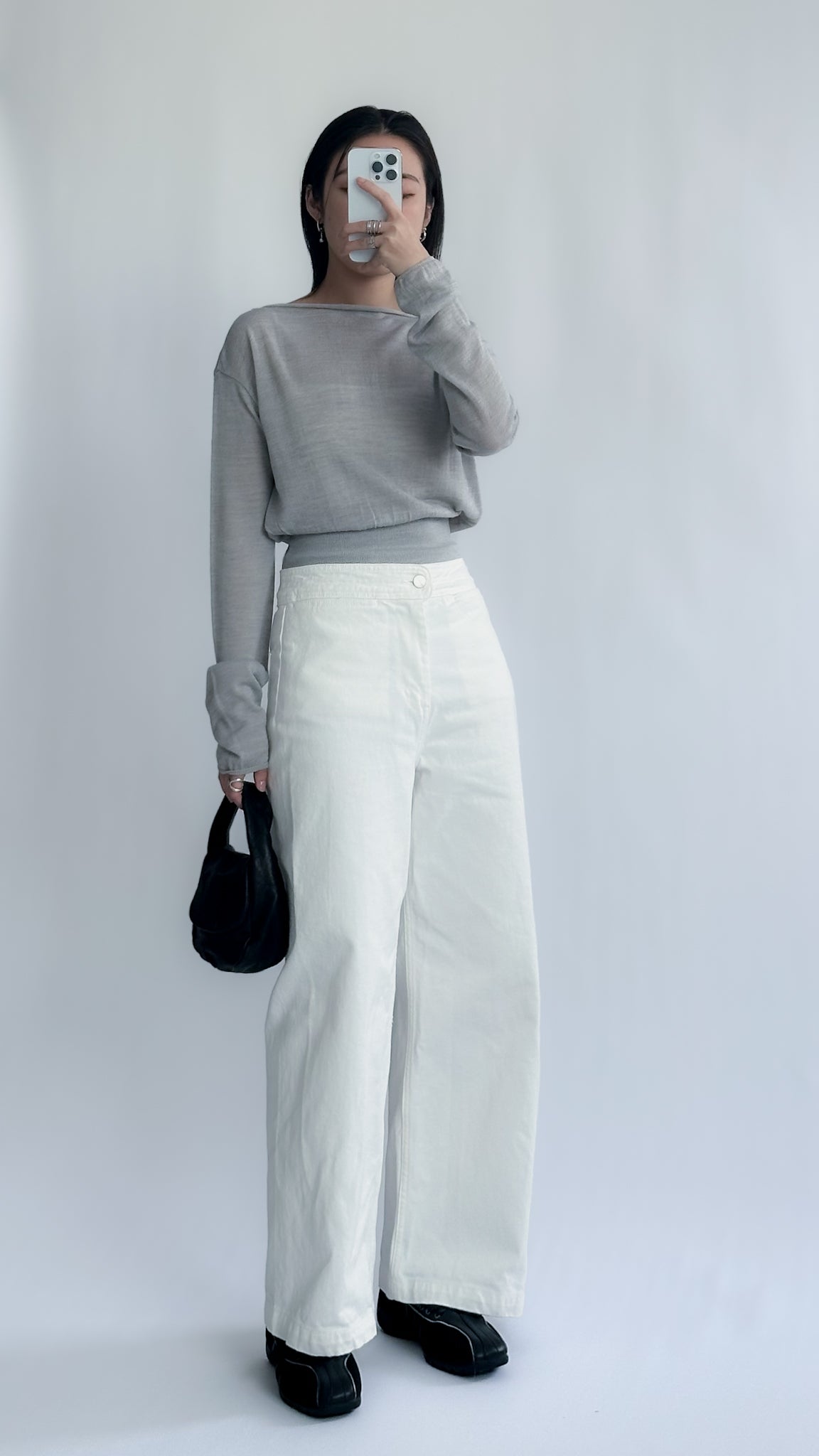 一字領束腰薄冷衫 - 黑色