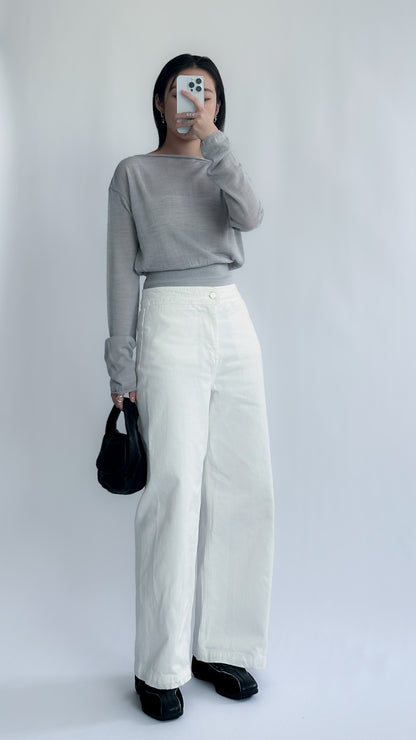 一字領束腰薄冷衫 - 黑色