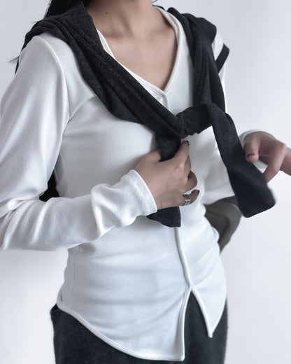 V領修腰彈性上衣 白色