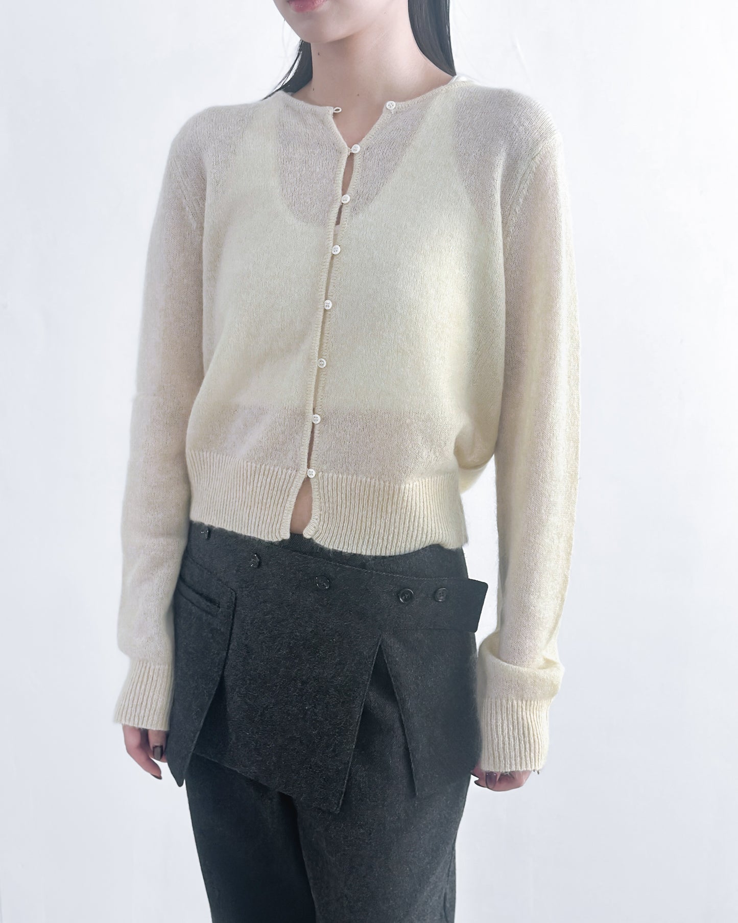 海馬毛混紡圓領薄外套 淺黃色