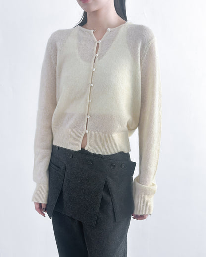 海馬毛混紡圓領薄外套 淺黃色