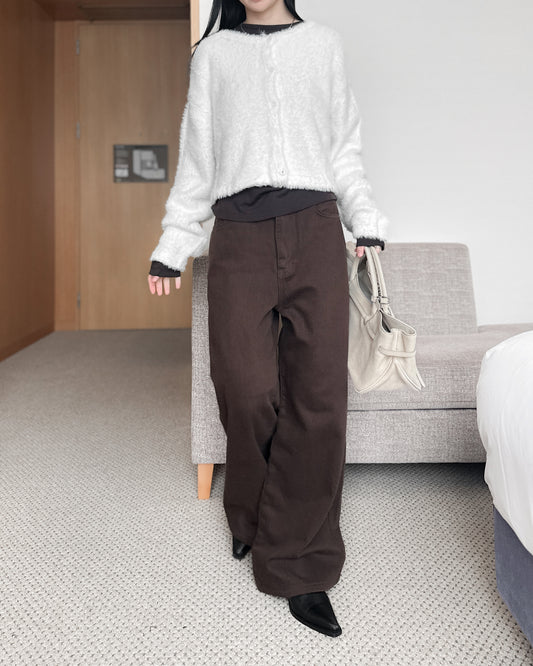 啡色柔軟闊腳褲 - 深啡色 (S/M/L)