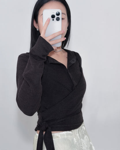 圓領短身小外套 - 啡色