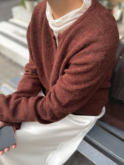 浣熊混紡冷繩圈鈕扣外套 棕紅色