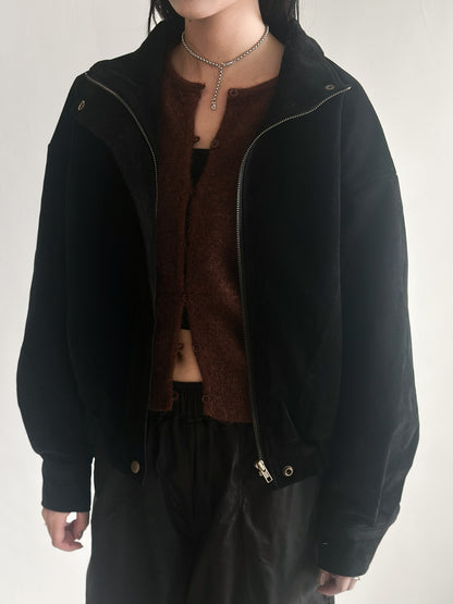 浣熊混紡冷繩圈鈕扣外套 棕紅色