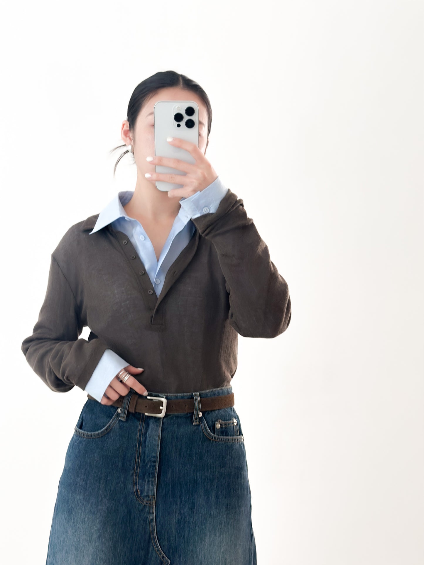 光澤感透薄恤衫 藍色