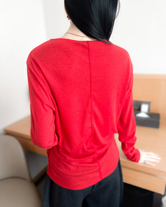 基本款圓領後車線上衣 - 紅色