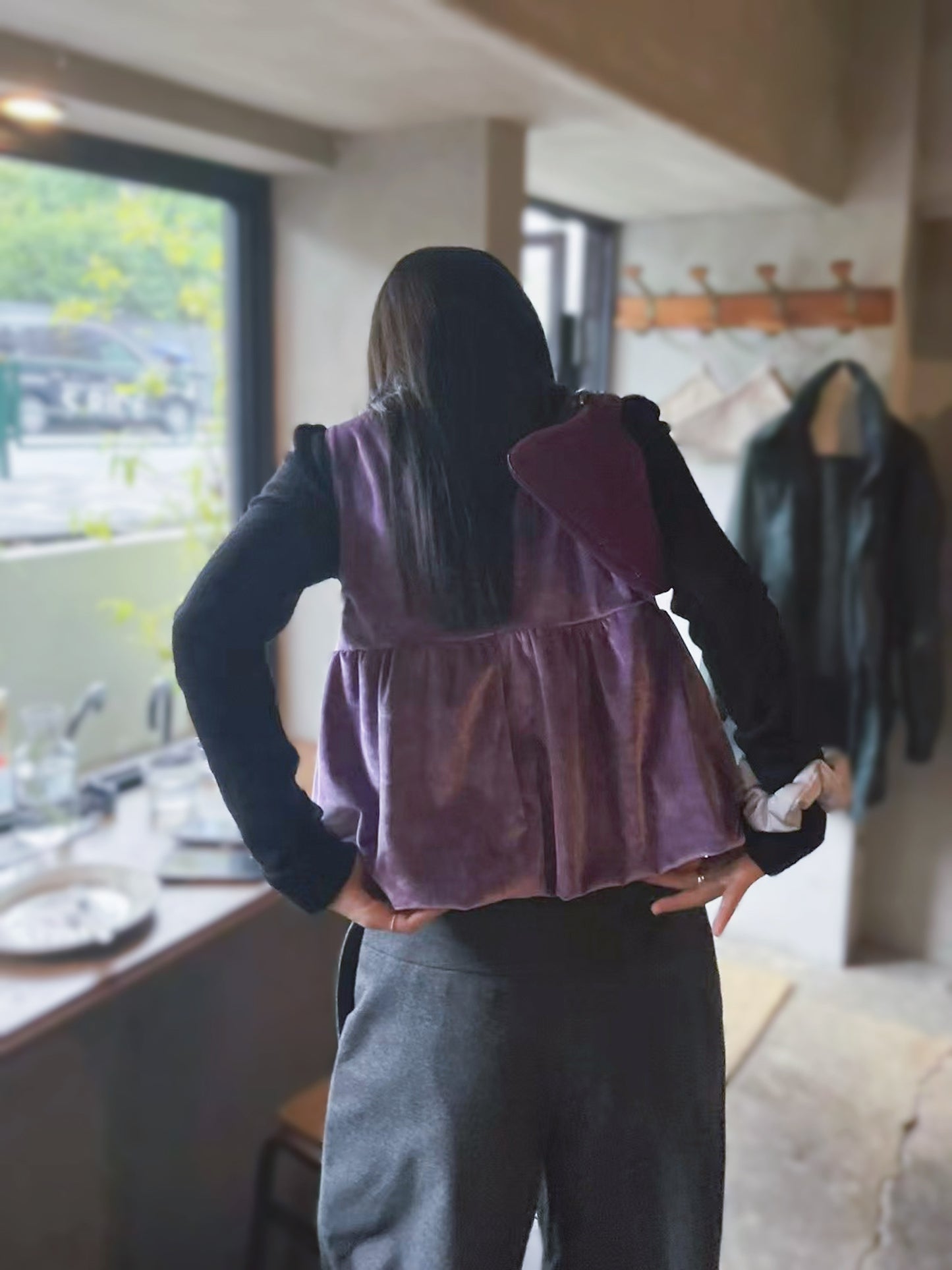 絨面V領背心 紫色