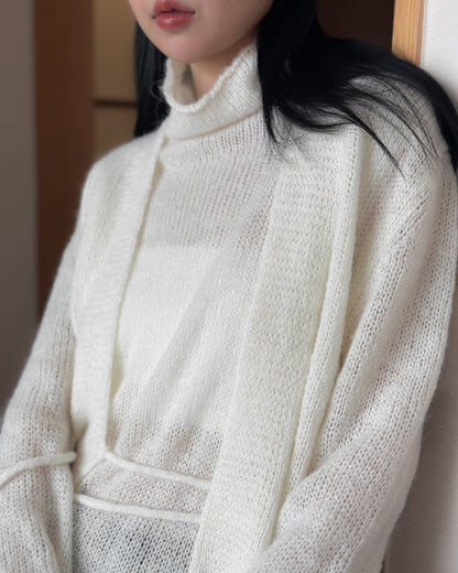 透薄羊毛背心連外套套裝 - 米白色