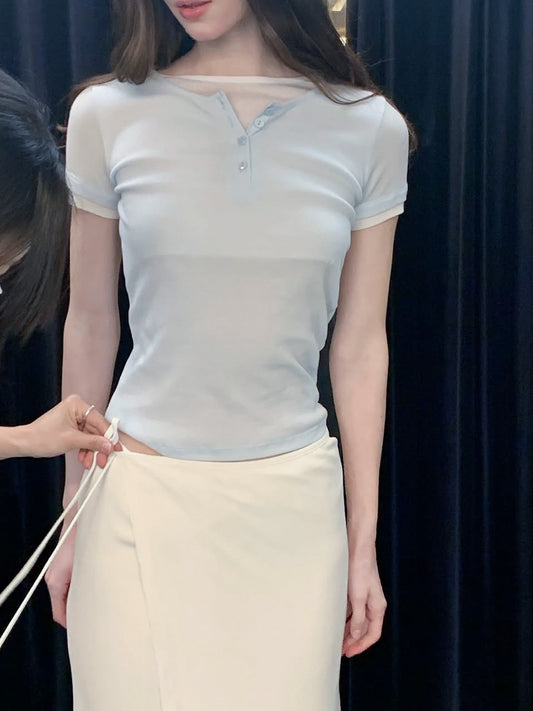 0625D03 莫代爾雙層鈕扣素T 淡藍色