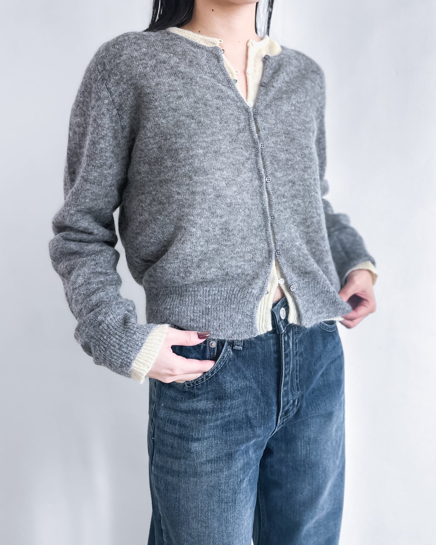 海馬毛混紡圓領薄外套 淺黃色