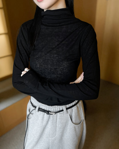 基本款無縫高領上衣 - 米白色