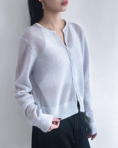 海馬毛混紡圓領薄外套 淺藍色