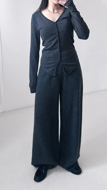 V領修腰彈性上衣 黑色