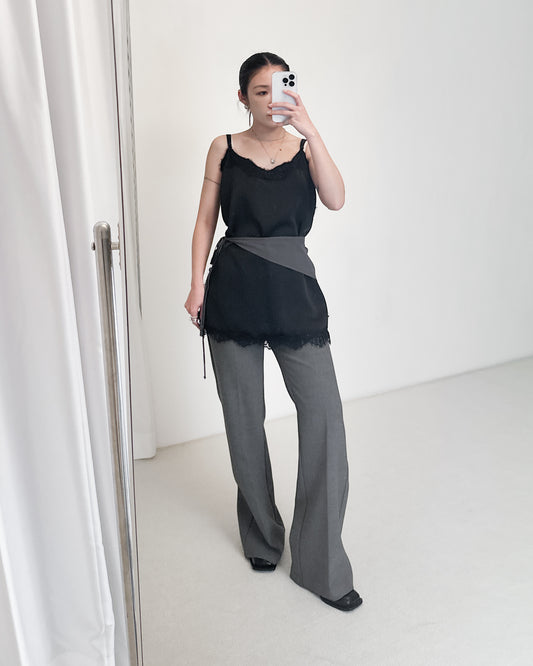 高質緞面Lace連身裙 黑色