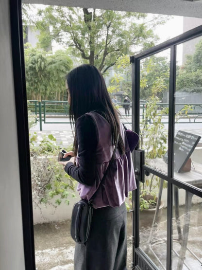 絨面V領背心 紫色