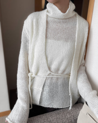 透薄羊毛背心連外套套裝 - 米白色