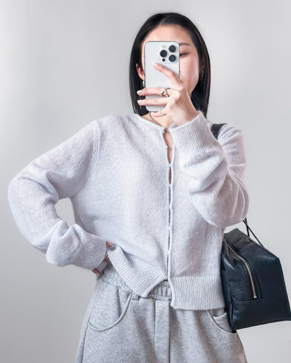 海馬毛混紡圓領薄外套 淺藍色