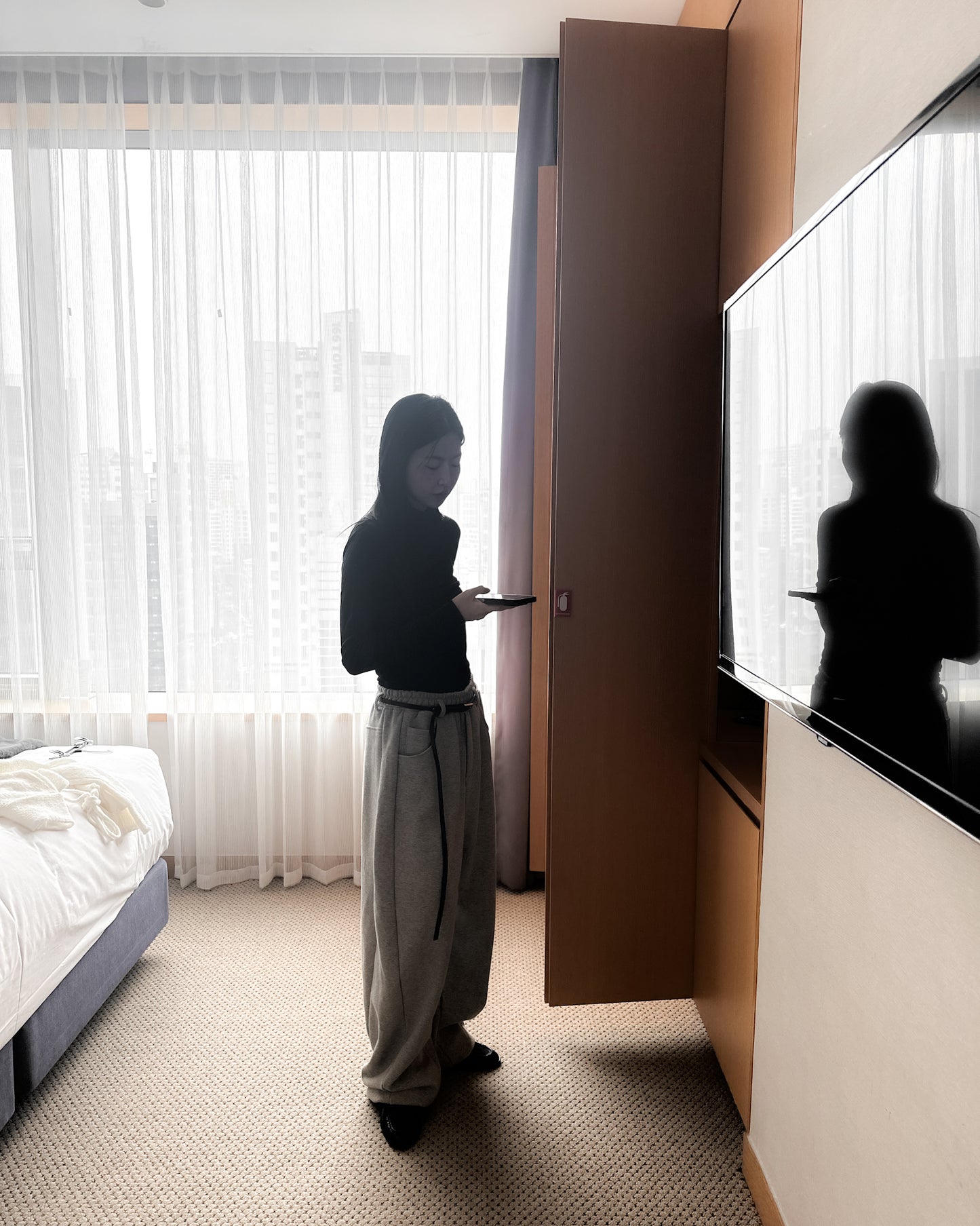 內舖棉舒適棉褲 - 淺灰色