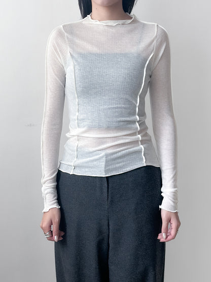 捲邊車線修腰上衣 白色