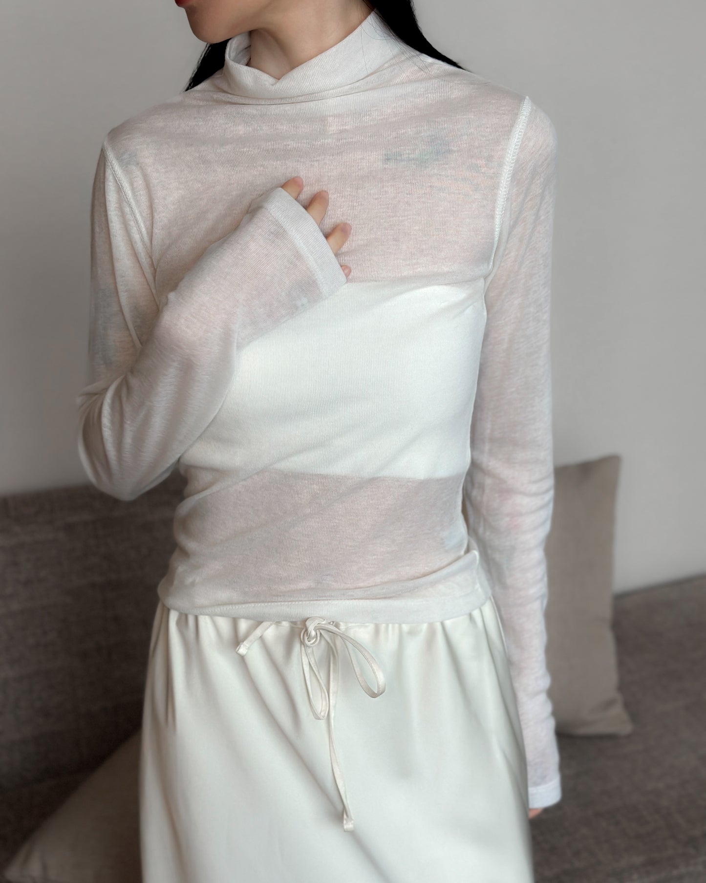 基本款無縫高領上衣 - 米白色