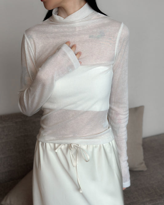 基本款無縫高領上衣 - 米白色