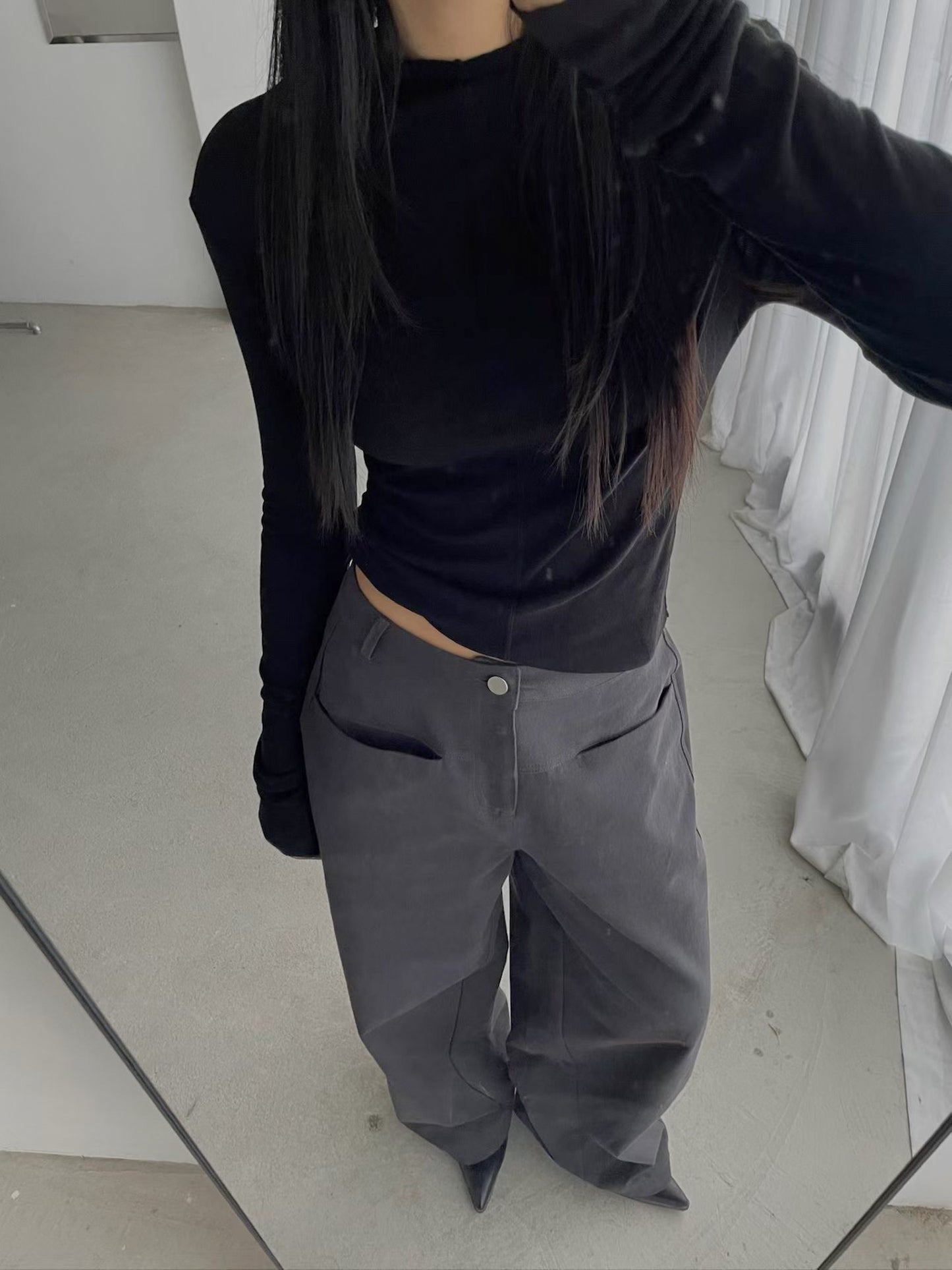 前後兩穿半高領上衣 深米色