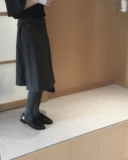 不規則收邊羊毛半截裙 - 深灰色