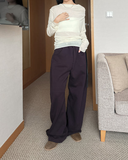 斜肩抓褶天絲上衣 - 深啡色